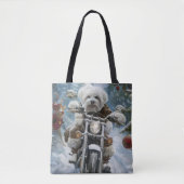 Coton De Tulear Hond Rijden Motorfiets Kerstmis Tote Bag (Voorkant)