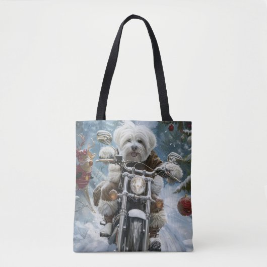 Coton De Tulear Hond Rijden Motorfiets Kerstmis Tote Bag (Voorkant)