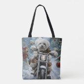Coton De Tulear Hond Rijden Motorfiets Kerstmis Tote Bag (Achterkant)