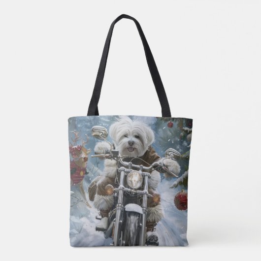 Coton De Tulear Hond Rijden Motorfiets Kerstmis Tote Bag (Achterkant)