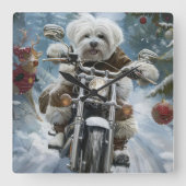 Coton De Tulear Hond Rijden Motorfiets Kerstmis Vierkante Klok (Voorkant)