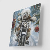 Coton De Tulear Hond Rijden Motorfiets Kerstmis Vierkante Klok (Hoek)