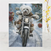 Coton De Tulear-hond rijdt op motorfiets Kerstmis  Kaart (Gele Bloem)