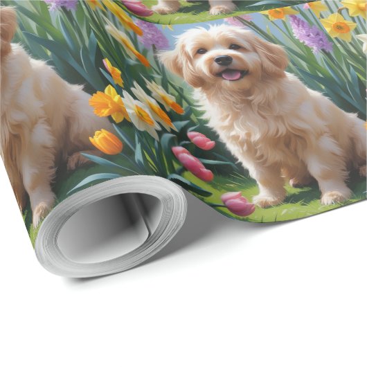 Coton De Tulear Hond Spring Bloemen Schilderen Cadeaupapier (Rol Hoek)