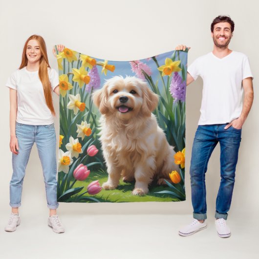Coton De Tulear Hond Spring Bloemen Schilderen Fleece Deken (In situ)