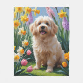 Coton De Tulear Hond Spring Bloemen Schilderen Fleece Deken (Voorkant)