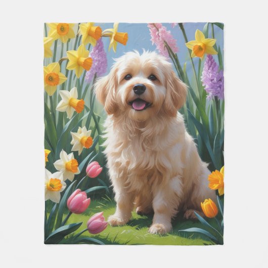 Coton De Tulear Hond Spring Bloemen Schilderen Fleece Deken (Voorkant)