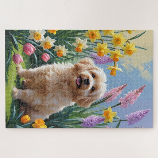 Coton De Tulear Hond Spring Bloemen Schilderen Legpuzzel (Horizontaal)