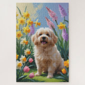 Coton De Tulear Hond Spring Bloemen Schilderen Legpuzzel (Verticaal)