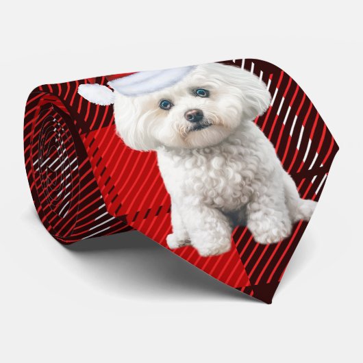 Coton de Tulear Hond Vakantie Red Plaid Kerstmis Stropdas (Opgerold)