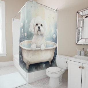 Coton De Tulear In Badkuip Aquarel Honden Kunst Douchegordijn