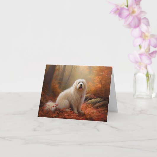 Coton De Tulear in herfstbladeren val inspireren  Kaart (Orchidee)