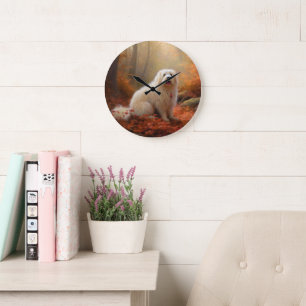 Coton De Tulear in Herfstbladeren Vallen Inspirere Grote Klok