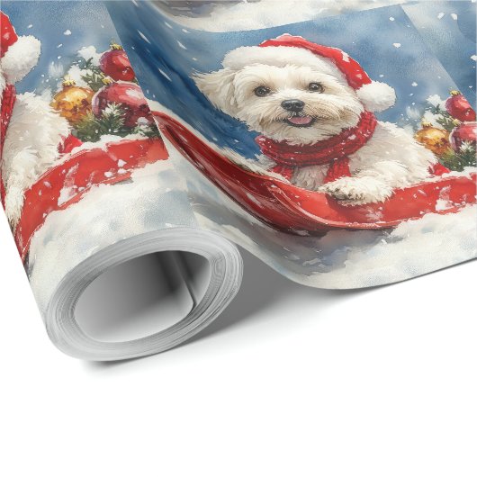 Coton De Tulear in Sledge Laat het Sneeuw Kerstmis Cadeaupapier (Rol Hoek)