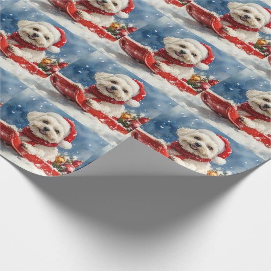 Coton De Tulear in Sledge Laat het Sneeuw Kerstmis Cadeaupapier (Hoek)