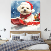 Coton De Tulear in Sledge Laat het Sneeuw Kerstmis Canvas Afdruk (Insitu (Slaapkamer))