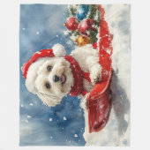 Coton De Tulear in Sledge Laat het Sneeuw Kerstmis Fleece Deken (Voorkant)
