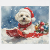 Coton De Tulear in Sledge Laat het Sneeuw Kerstmis Fleece Deken (Voorkant (Horizontaal))
