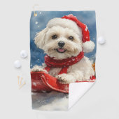 Coton De Tulear in Sledge Laat het Sneeuw Kerstmis Golfhanddoek (Insitu)