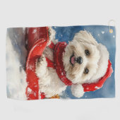Coton De Tulear in Sledge Laat het Sneeuw Kerstmis Golfhanddoek (Horizontaal)