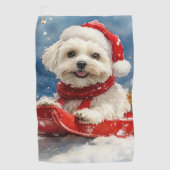 Coton De Tulear in Sledge Laat het Sneeuw Kerstmis Golfhanddoek (Voorkant)