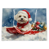 Coton De Tulear in Sledge Laat het Sneeuw Kerstmis Groot Cadeauzakje (Voorkant)