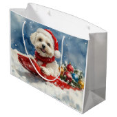 Coton De Tulear in Sledge Laat het Sneeuw Kerstmis Groot Cadeauzakje (Achterkant Gekanteld)