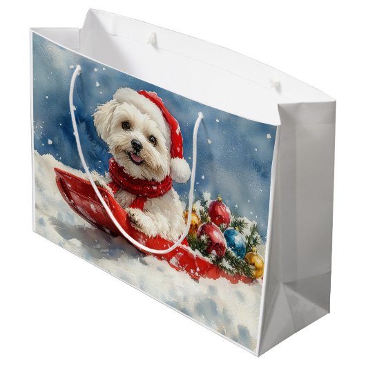 Coton De Tulear in Sledge Laat het Sneeuw Kerstmis Groot Cadeauzakje (Achterkant Gekanteld)