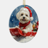 Coton De Tulear in Sledge Laat het Sneeuw Kerstmis Keramisch Ornament (Rechts)