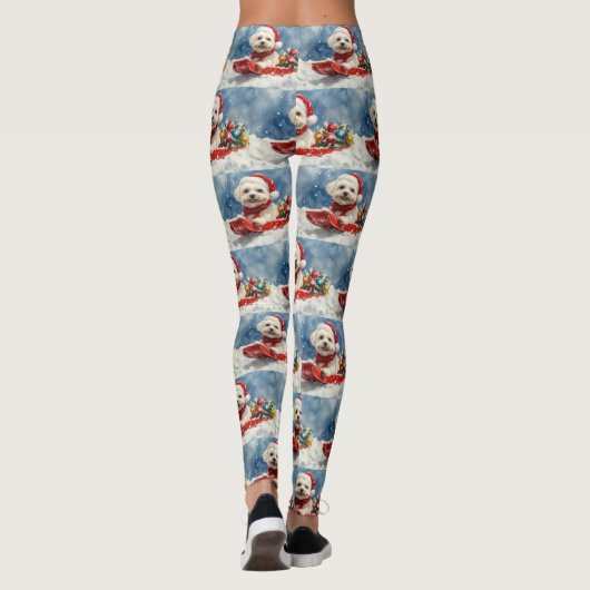 Coton De Tulear in Sledge Laat het Sneeuw Kerstmis Leggings (Achterkant)