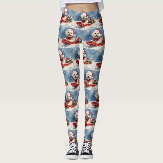 Coton De Tulear in Sledge Laat het Sneeuw Kerstmis Leggings (Voorkant)