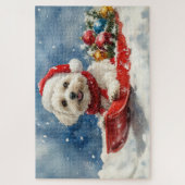 Coton De Tulear in Sledge Laat het Sneeuw Kerstmis Legpuzzel (Verticaal)
