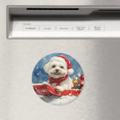 Coton De Tulear in Sledge Laat het Sneeuw Kerstmis Magneet (Insitu (Vaatwasser))