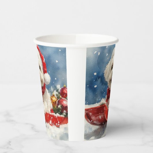 Coton De Tulear in Sledge Laat het Sneeuw Kerstmis Papieren Bekers (Links)