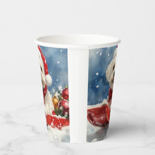 Coton De Tulear in Sledge Laat het Sneeuw Kerstmis Papieren Bekers (Rechts)