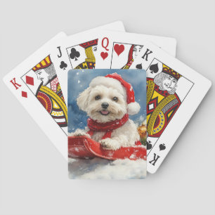 Coton De Tulear in Sledge Laat het Sneeuw Kerstmis Pokerkaarten