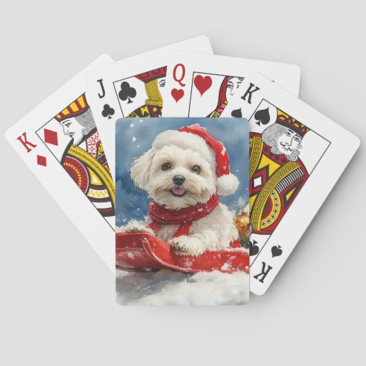 Coton De Tulear in Sledge Laat het Sneeuw Kerstmis Pokerkaarten (Achterkant)