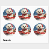 Coton De Tulear in Sledge Laat het Sneeuw Kerstmis Ronde Sticker (Vel)