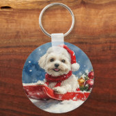 Coton De Tulear in Sledge Laat het Sneeuw Kerstmis Sleutelhanger (Achterkant)