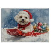 Coton De Tulear in Sledge Laat het Sneeuw Kerstmis Snijplank (Voorkant)