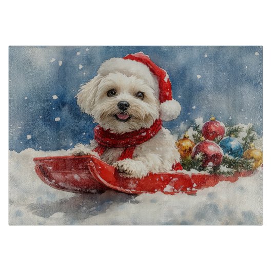 Coton De Tulear in Sledge Laat het Sneeuw Kerstmis Snijplank (Voorkant)