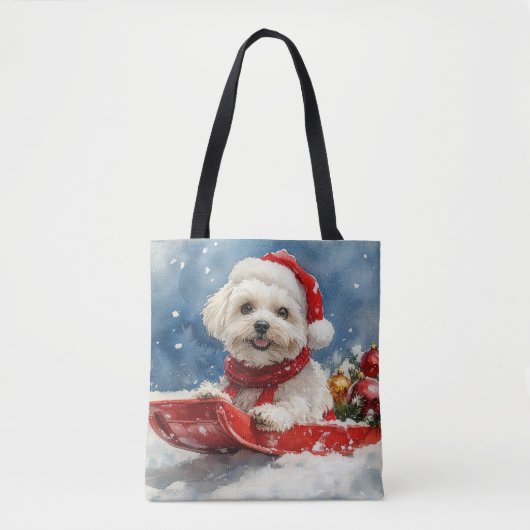Coton De Tulear in Sledge Laat het Sneeuw Kerstmis Tote Bag (Voorkant)