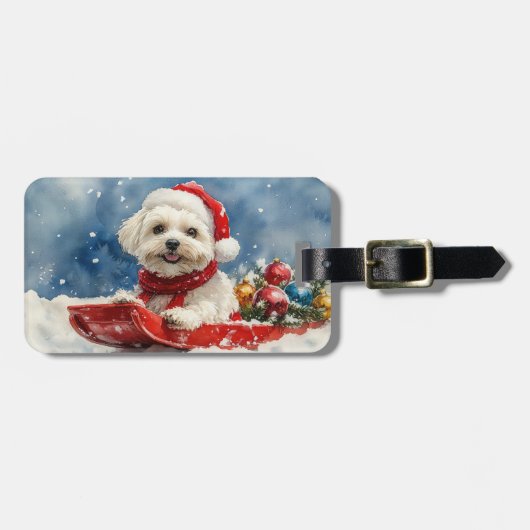 Coton De Tulear in Sledge Laat het Sneeuwen Kerstm Bagagelabel (Voorkant horizontaal)