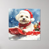 Coton De Tulear in slee Let it Snow Kerstmis Canvas Afdruk (Voorkant)