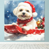 Coton De Tulear in slee Let it Snow Kerstmis Canvas Afdruk (Insitu (Houten vloer))