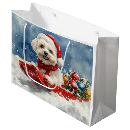 Coton De Tulear in slee Let it Snow Kerstmis Groot Cadeauzakje (Voorkant Gekanteld)
