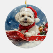 Coton De Tulear in slee Let it Snow Kerstmis Keramisch Ornament (Achterkant)