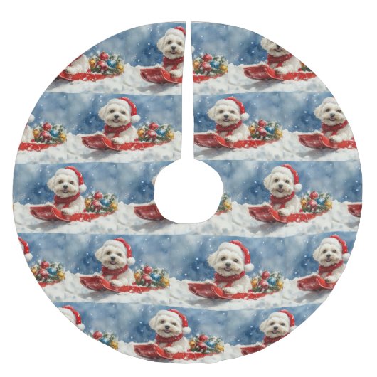 Coton De Tulear in slee Let it Snow Kerstmis Kerstboom Rok (Voorkant)