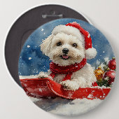 Coton De Tulear in slee Let it Snow Kerstmis Ronde Button 6,0 Cm (Voorkant /achterkant)