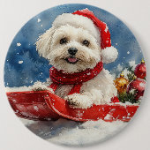 Coton De Tulear in slee Let it Snow Kerstmis Ronde Button 6,0 Cm (Voorkant)